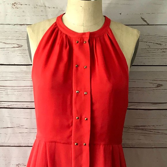 Parker NY Women's Orange Nicole Stud-Front Sleeveless 100% Silk Dress - Picture 3 of 10